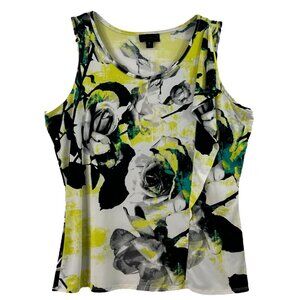 Worthington Floral Sleeveless Tunic Top Womens L Polyester Spandex Side Ruffle